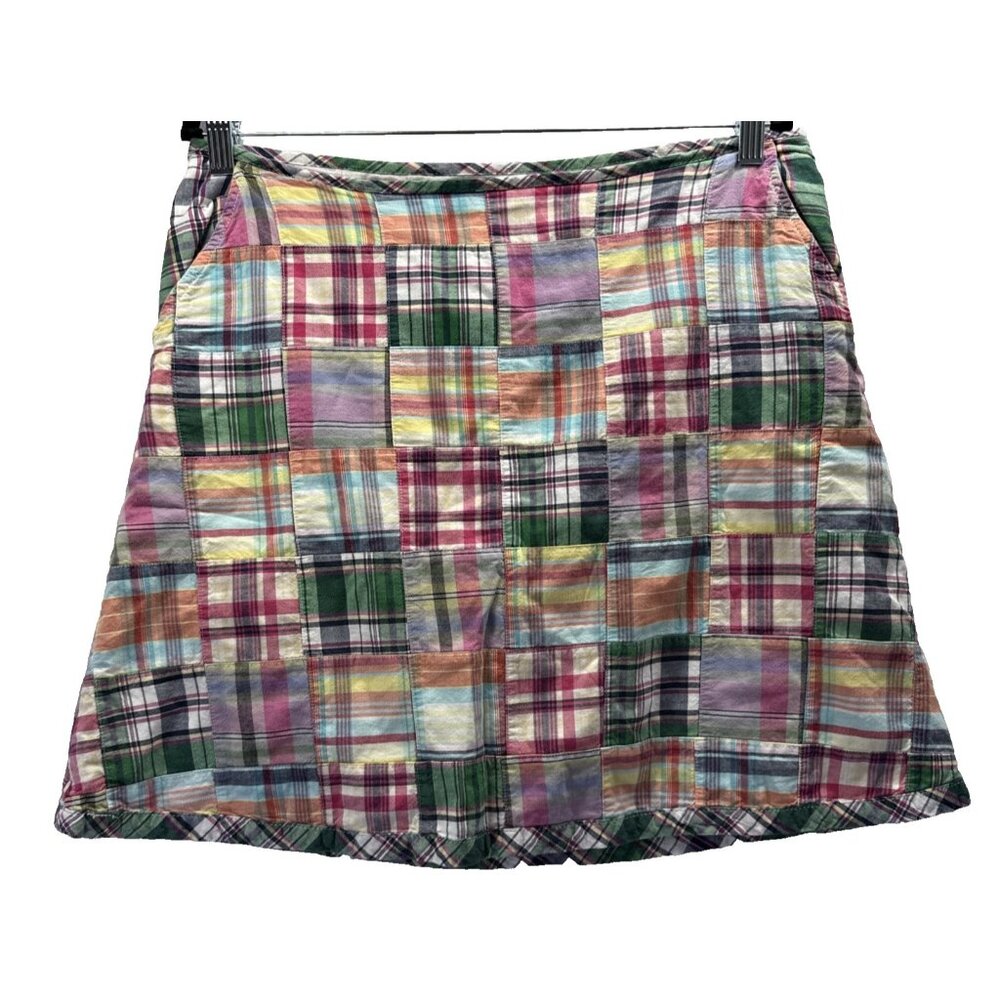 Orvis Women's Skirt 12P Petite Madras Patchwork Colorful Zip Short Lined Pockets